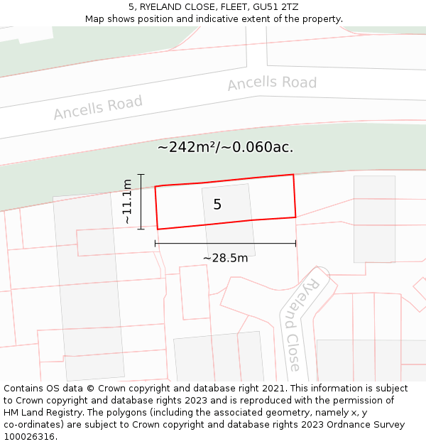 5, RYELAND CLOSE, FLEET, GU51 2TZ: Plot and title map