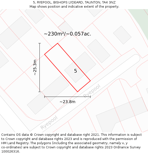 5, RYEPOOL, BISHOPS LYDEARD, TAUNTON, TA4 3NZ: Plot and title map