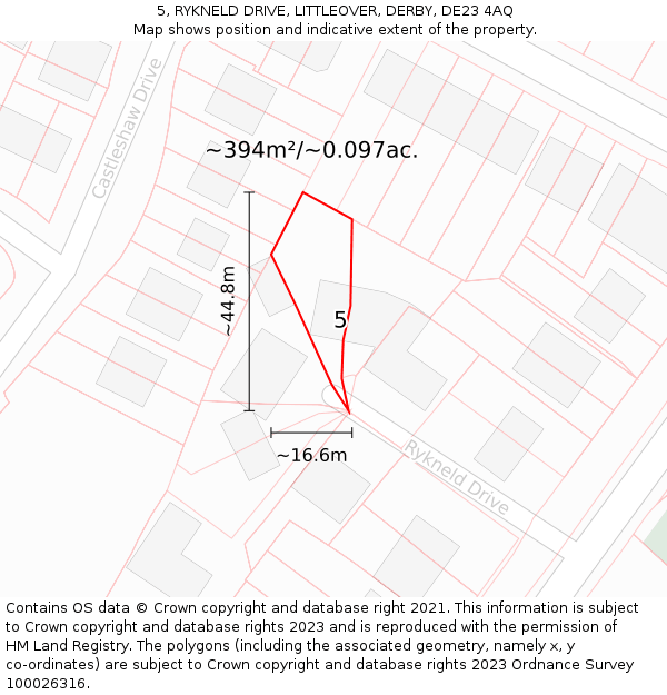 5, RYKNELD DRIVE, LITTLEOVER, DERBY, DE23 4AQ: Plot and title map