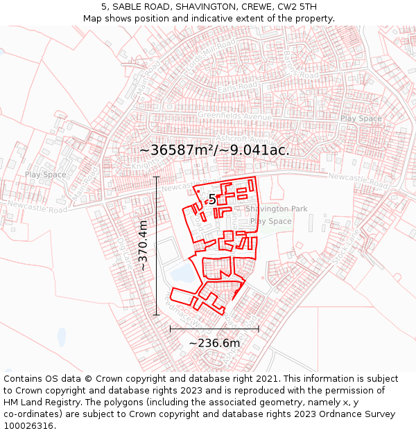 5, SABLE ROAD, SHAVINGTON, CREWE, CW2 5TH: Plot and title map