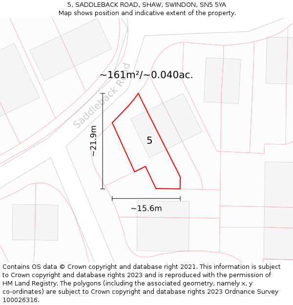 5, SADDLEBACK ROAD, SHAW, SWINDON, SN5 5YA: Plot and title map