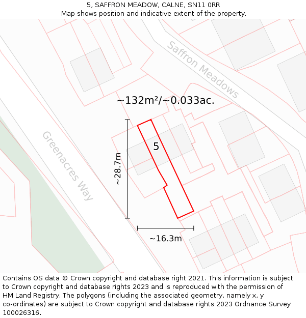 5, SAFFRON MEADOW, CALNE, SN11 0RR: Plot and title map