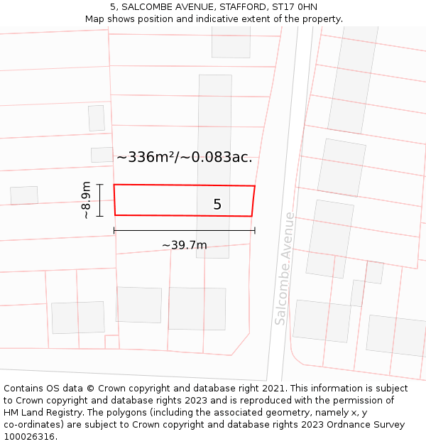 5, SALCOMBE AVENUE, STAFFORD, ST17 0HN: Plot and title map