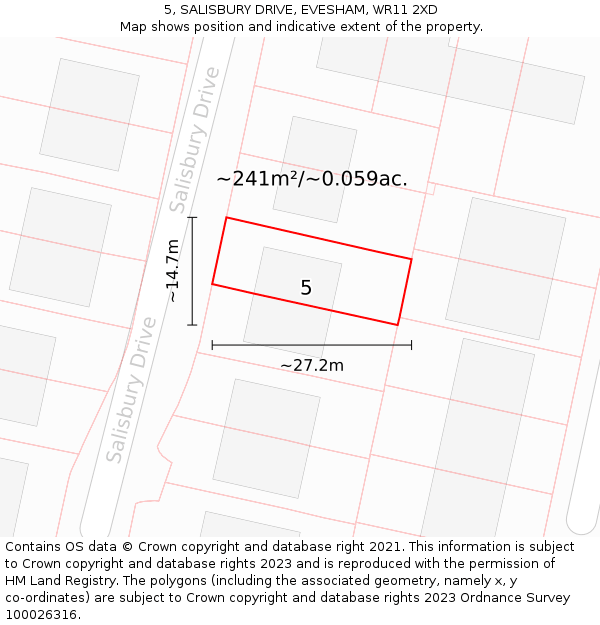 5, SALISBURY DRIVE, EVESHAM, WR11 2XD: Plot and title map