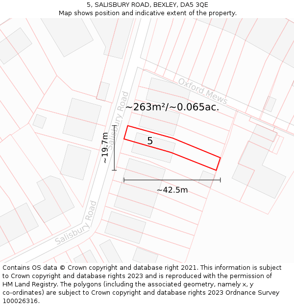 5, SALISBURY ROAD, BEXLEY, DA5 3QE: Plot and title map