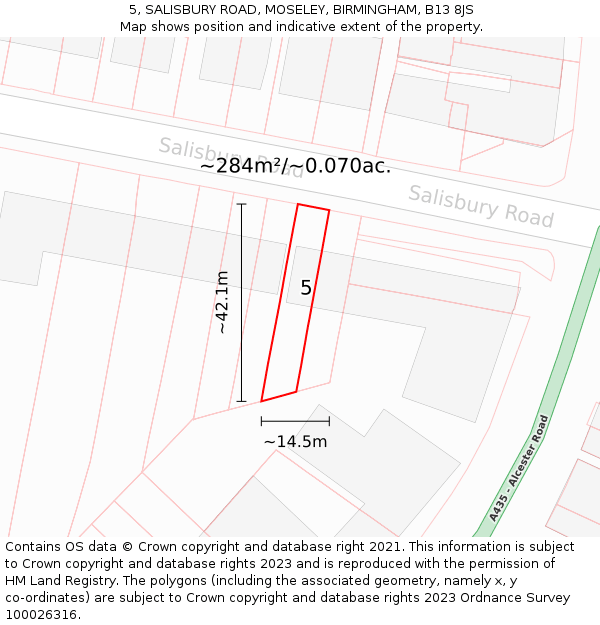 5, SALISBURY ROAD, MOSELEY, BIRMINGHAM, B13 8JS: Plot and title map