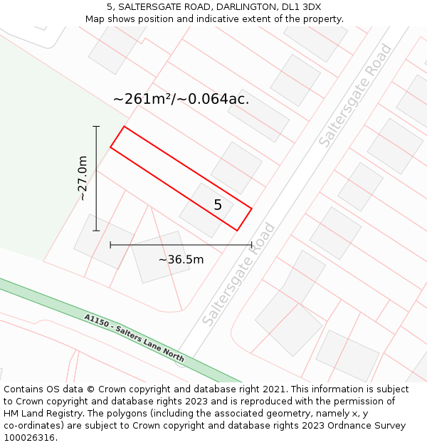 5, SALTERSGATE ROAD, DARLINGTON, DL1 3DX: Plot and title map