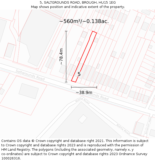 5, SALTGROUNDS ROAD, BROUGH, HU15 1EG: Plot and title map