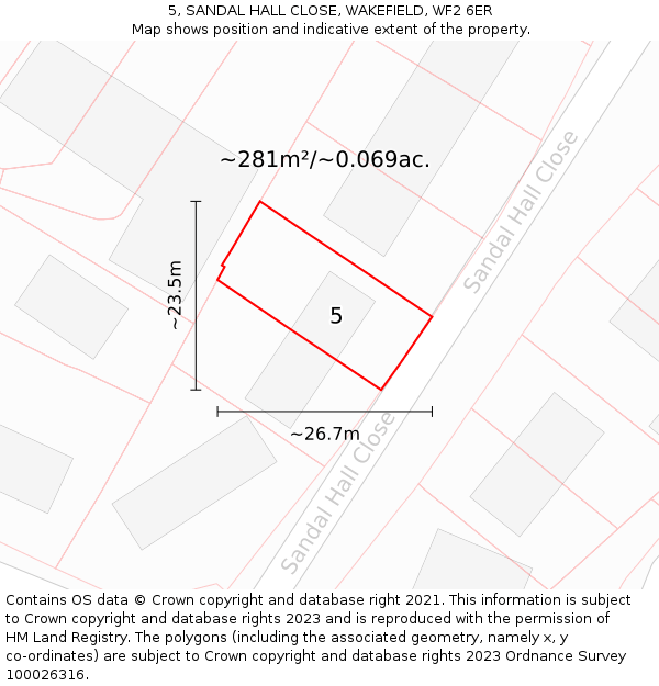 5, SANDAL HALL CLOSE, WAKEFIELD, WF2 6ER: Plot and title map