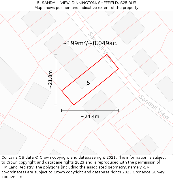 5, SANDALL VIEW, DINNINGTON, SHEFFIELD, S25 3UB: Plot and title map