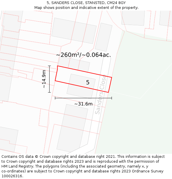 5, SANDERS CLOSE, STANSTED, CM24 8GY: Plot and title map