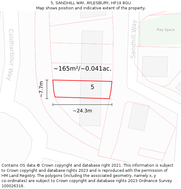 5, SANDHILL WAY, AYLESBURY, HP19 8GU: Plot and title map