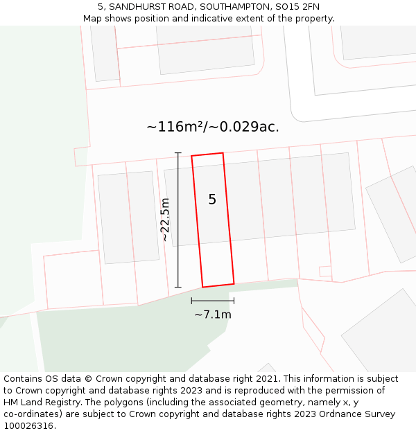 5, SANDHURST ROAD, SOUTHAMPTON, SO15 2FN: Plot and title map