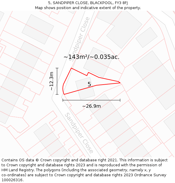 5, SANDPIPER CLOSE, BLACKPOOL, FY3 8FJ: Plot and title map