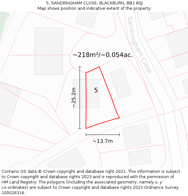 5, SANDRINGHAM CLOSE, BLACKBURN, BB1 8QJ: Plot and title map