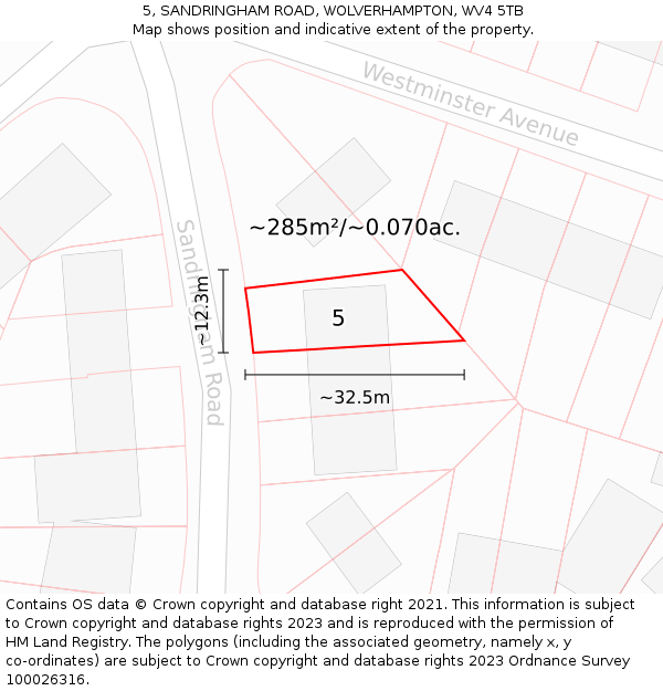 5, SANDRINGHAM ROAD, WOLVERHAMPTON, WV4 5TB: Plot and title map