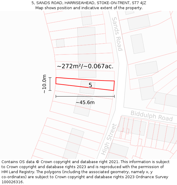 5, SANDS ROAD, HARRISEAHEAD, STOKE-ON-TRENT, ST7 4JZ: Plot and title map