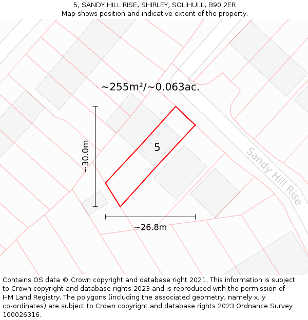 5, SANDY HILL RISE, SHIRLEY, SOLIHULL, B90 2ER: Plot and title map