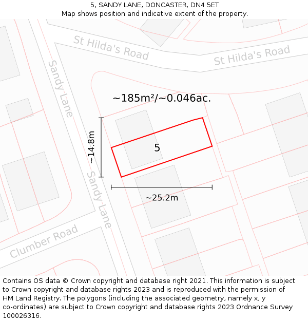 5, SANDY LANE, DONCASTER, DN4 5ET: Plot and title map
