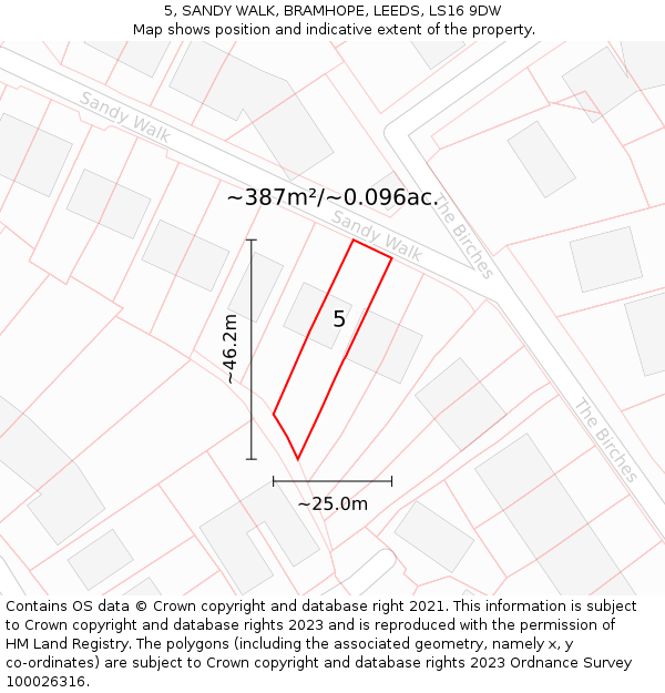 5, SANDY WALK, BRAMHOPE, LEEDS, LS16 9DW: Plot and title map