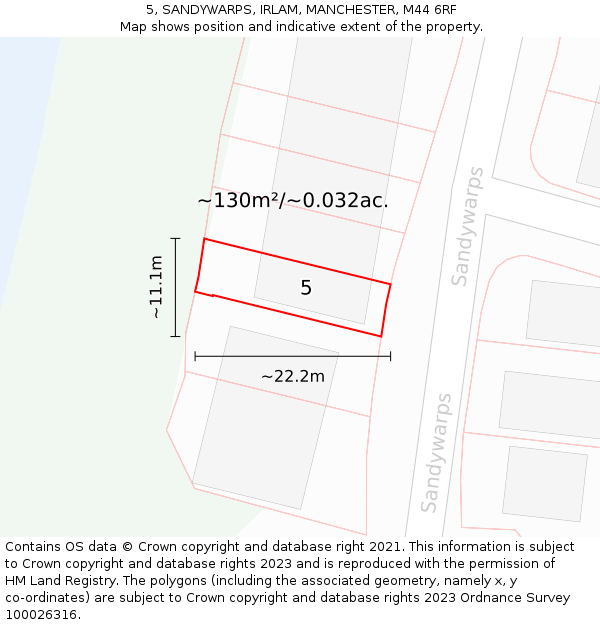 5, SANDYWARPS, IRLAM, MANCHESTER, M44 6RF: Plot and title map