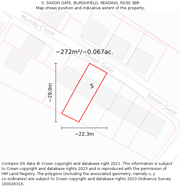 5, SAXON GATE, BURGHFIELD, READING, RG30 3BR: Plot and title map