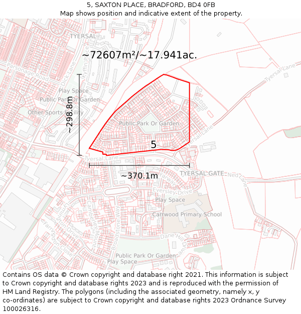 5, SAXTON PLACE, BRADFORD, BD4 0FB: Plot and title map