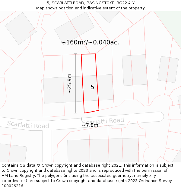 5, SCARLATTI ROAD, BASINGSTOKE, RG22 4LY: Plot and title map