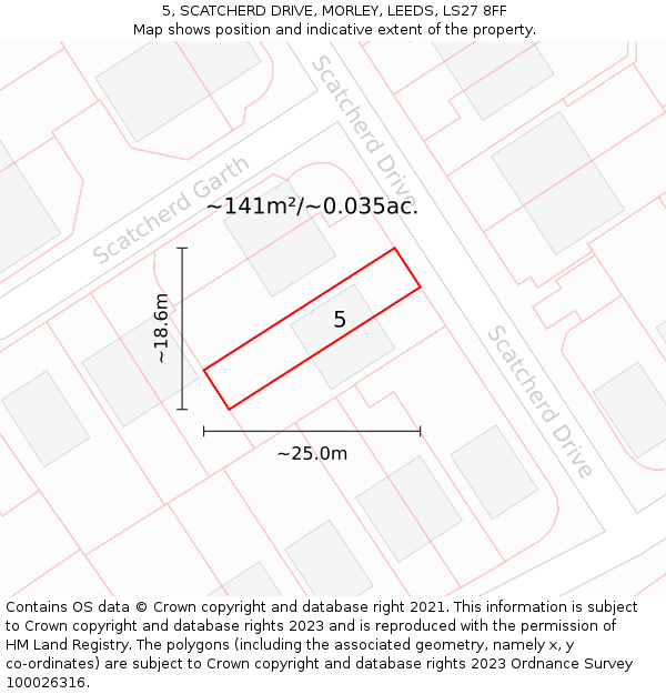 5, SCATCHERD DRIVE, MORLEY, LEEDS, LS27 8FF: Plot and title map