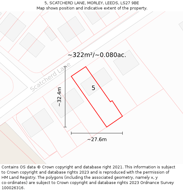 5, SCATCHERD LANE, MORLEY, LEEDS, LS27 9BE: Plot and title map