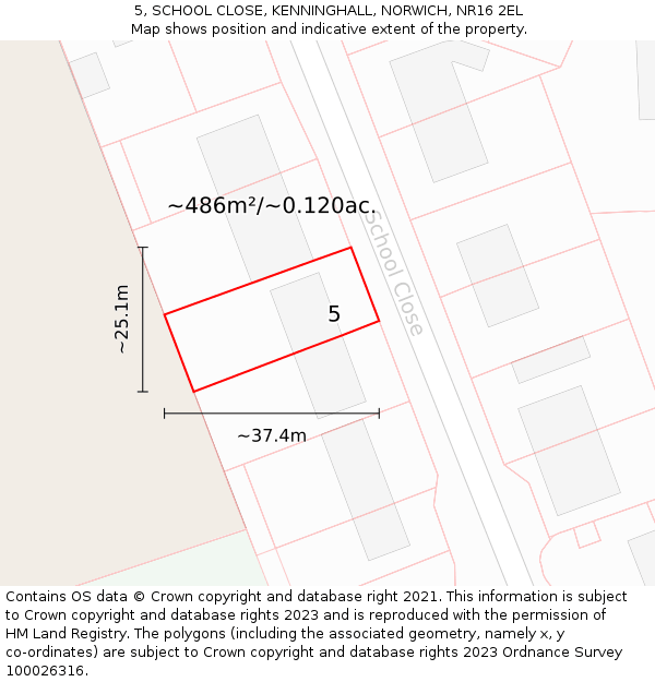 5, SCHOOL CLOSE, KENNINGHALL, NORWICH, NR16 2EL: Plot and title map