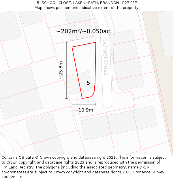 5, SCHOOL CLOSE, LAKENHEATH, BRANDON, IP27 9FE: Plot and title map