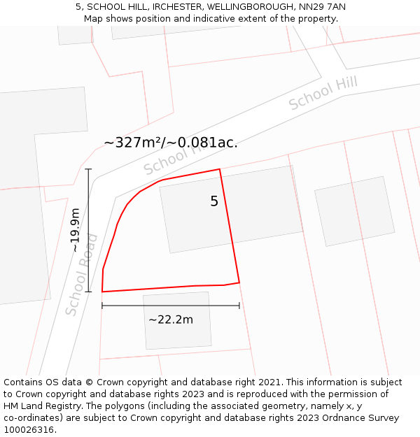 5, SCHOOL HILL, IRCHESTER, WELLINGBOROUGH, NN29 7AN: Plot and title map