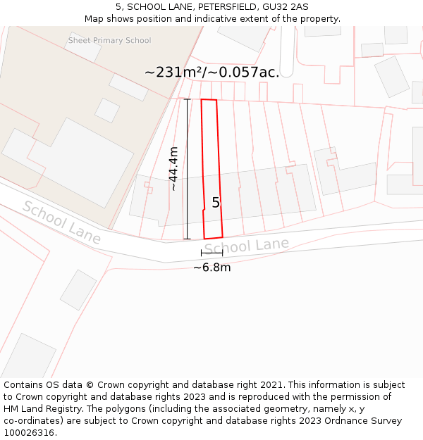 5, SCHOOL LANE, PETERSFIELD, GU32 2AS: Plot and title map