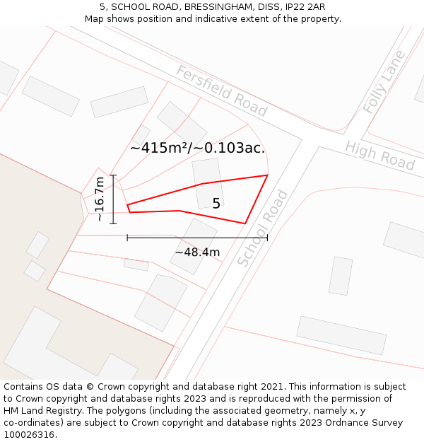 5, SCHOOL ROAD, BRESSINGHAM, DISS, IP22 2AR: Plot and title map