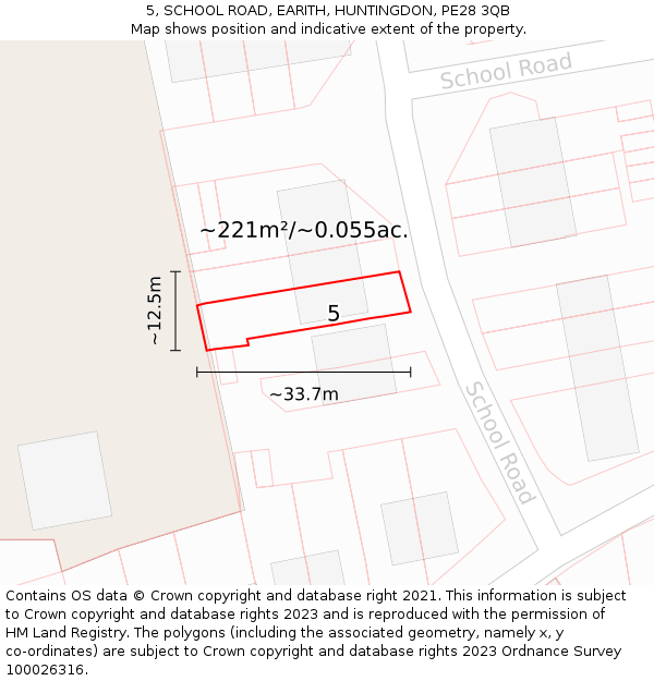5, SCHOOL ROAD, EARITH, HUNTINGDON, PE28 3QB: Plot and title map