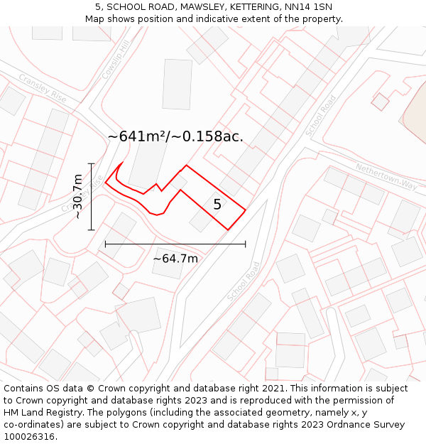 5, SCHOOL ROAD, MAWSLEY, KETTERING, NN14 1SN: Plot and title map