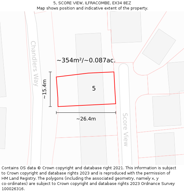 5, SCORE VIEW, ILFRACOMBE, EX34 8EZ: Plot and title map