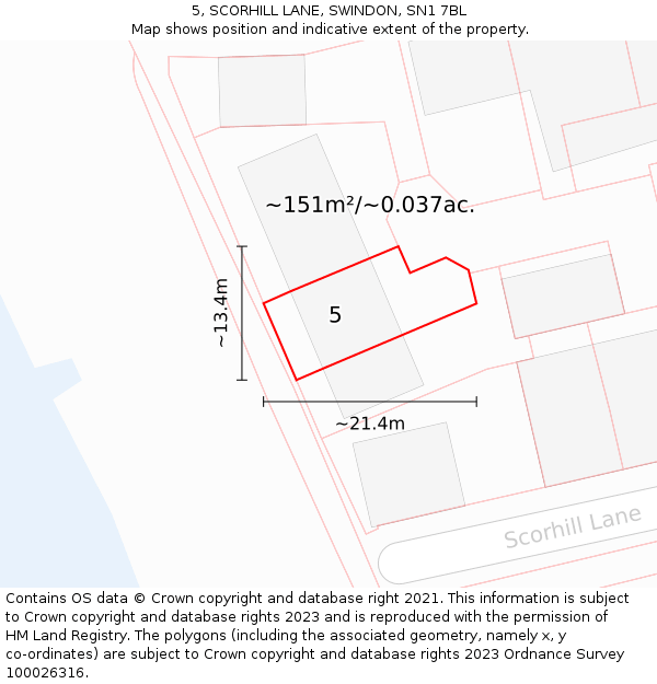 5, SCORHILL LANE, SWINDON, SN1 7BL: Plot and title map