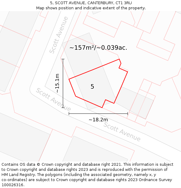5, SCOTT AVENUE, CANTERBURY, CT1 3RU: Plot and title map