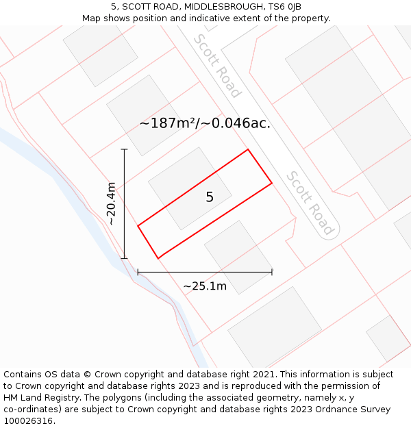 5, SCOTT ROAD, MIDDLESBROUGH, TS6 0JB: Plot and title map