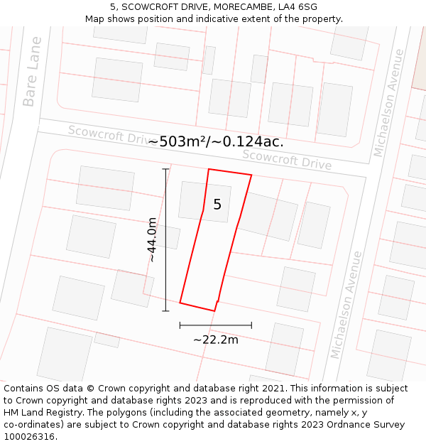 5, SCOWCROFT DRIVE, MORECAMBE, LA4 6SG: Plot and title map