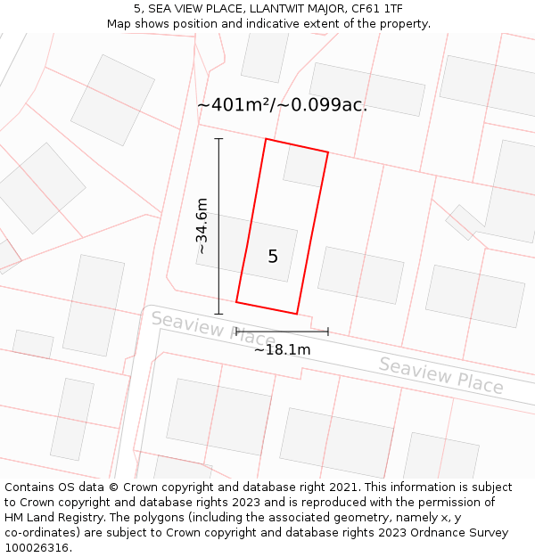 5, SEA VIEW PLACE, LLANTWIT MAJOR, CF61 1TF: Plot and title map