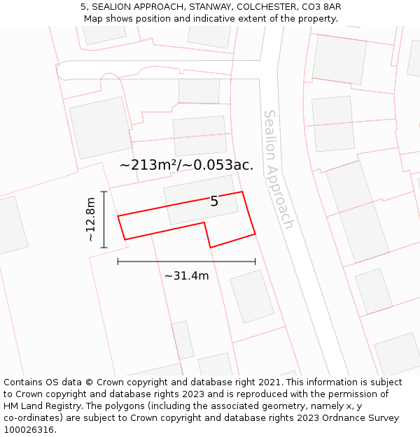 5, SEALION APPROACH, STANWAY, COLCHESTER, CO3 8AR: Plot and title map