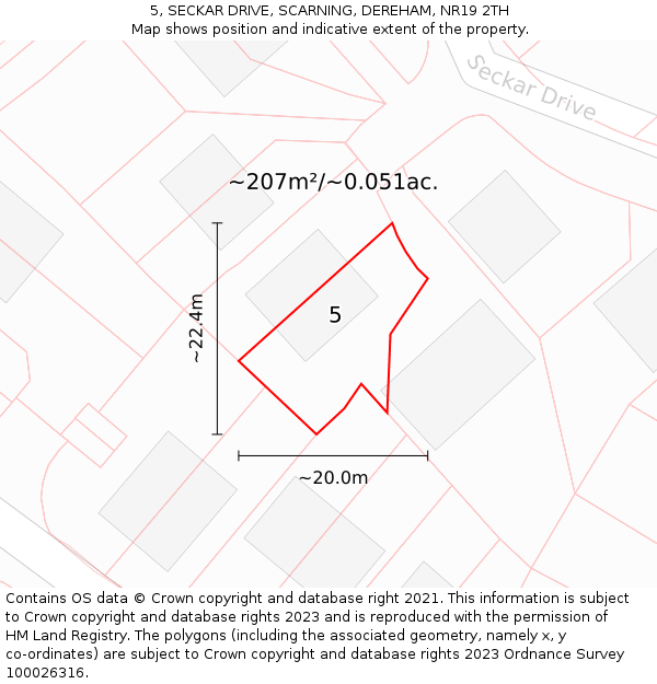 5, SECKAR DRIVE, SCARNING, DEREHAM, NR19 2TH: Plot and title map