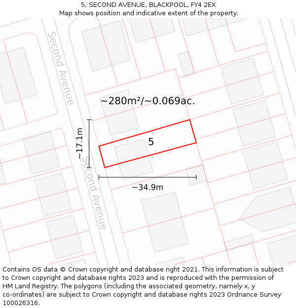 5, SECOND AVENUE, BLACKPOOL, FY4 2EX: Plot and title map