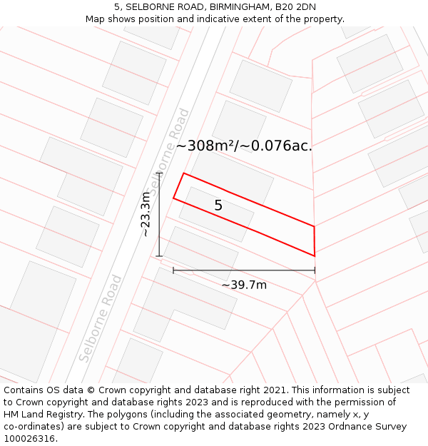 5, SELBORNE ROAD, BIRMINGHAM, B20 2DN: Plot and title map