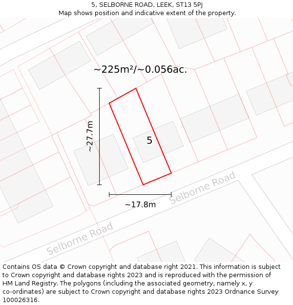 5, SELBORNE ROAD, LEEK, ST13 5PJ: Plot and title map