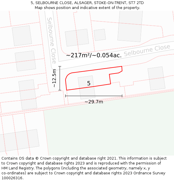 5, SELBOURNE CLOSE, ALSAGER, STOKE-ON-TRENT, ST7 2TD: Plot and title map