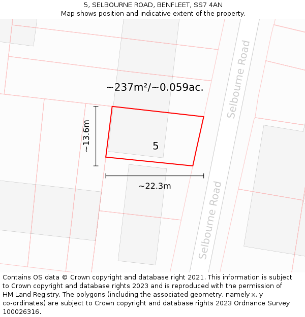 5, SELBOURNE ROAD, BENFLEET, SS7 4AN: Plot and title map